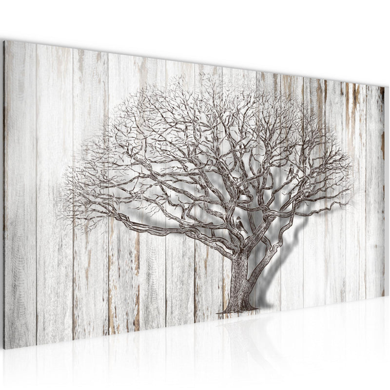 Runa Art Wandbild Baum Abstrakt 1 Teilig 100 x 40 cm Modern Bild auf Vlies Leinwand Holzmotiv Wohnzimmer Schwarz Weiss 039912b