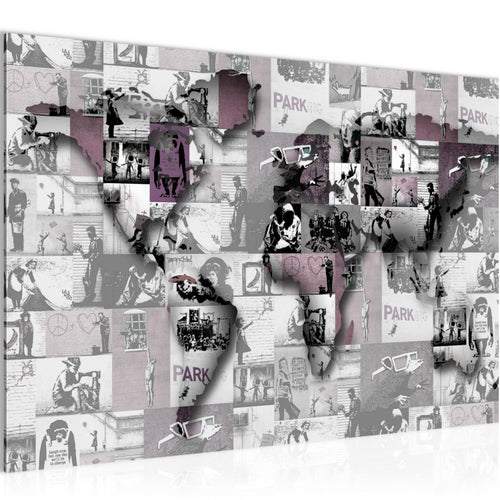 Runa Art Bild Weltkarte Banksy Collage Modern Wandbilder Wohnzimmer Büro 1 Teilig - Made In Germany - Pop Art Bunt Flur 104515a
