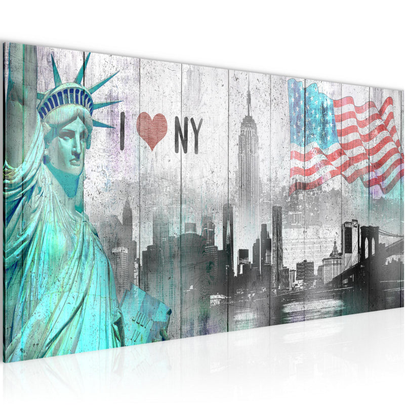 Runa Art Wandbild New York City 1 Teilig 100 x 40 cm Modern Bild auf Vlies Leinwand Städte Wohnzimmer Büro Grau Türkis 034212a