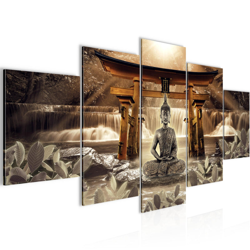 Runa Art Wandbilder Feng Shui Buddha 5 Teilig Bild auf Vlies Leinwand Deko Wohnzimmer Schlafzimmer Wellness Zen Braun 036452b