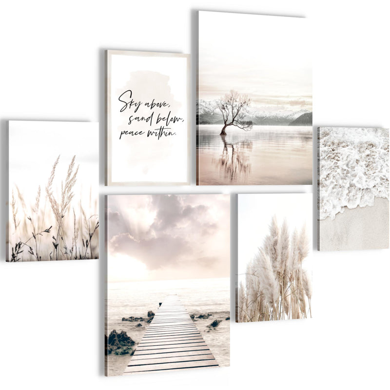 Novart Wandbilder Set Boho Strand Beige - KEIN EXTRA RAHMEN BENÖTIGT -  Modern Deko  - Wohnzimmer Schlafzimmer N013463a