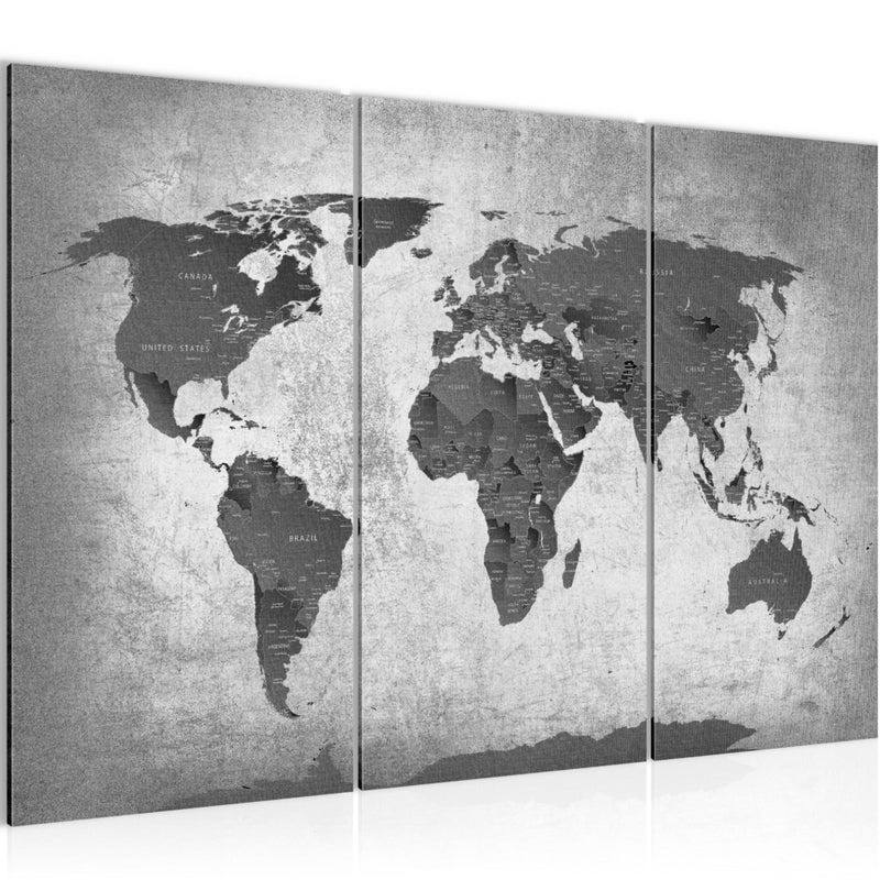 Runa Art Wandbilder Weltkarte Bild XXL Büro Wohnzimmer Grau Länder Modern 120 x 80 cm 3 Teilig 107631c