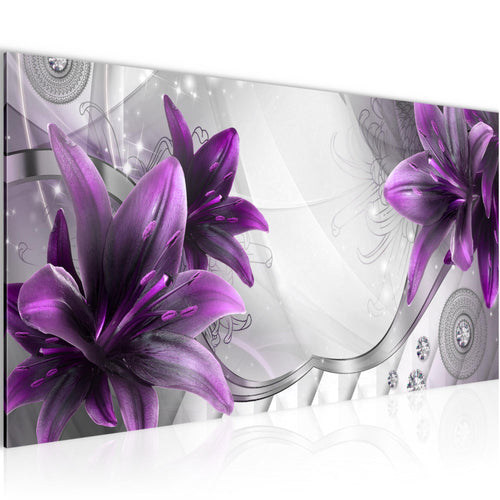 Runa Art Wandbild Blumen Lilien 1 Teilig 100 x 40 cm Modern Bild auf Vlies Leinwand Abstrakt Wohnzimmer Grau Violett 036812b
