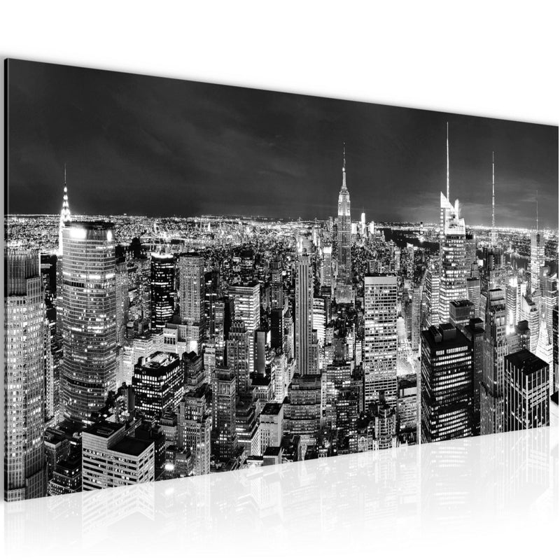 Runa Art Wandbild New York Skyline 1 Teilig 100 x 40 cm Modern Bild auf Vlies Leinwand Amerika NY Wohnzimmer Büro Schwarz Weiss 036212c