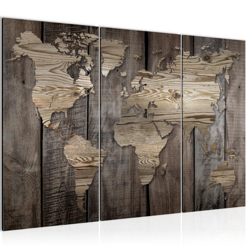 Runa Art Wandbilder Weltkarte Bild XXL Büro Wohnzimmer Beige Braun Holzoptik 120 x 80 cm 3 Teilig 035031b