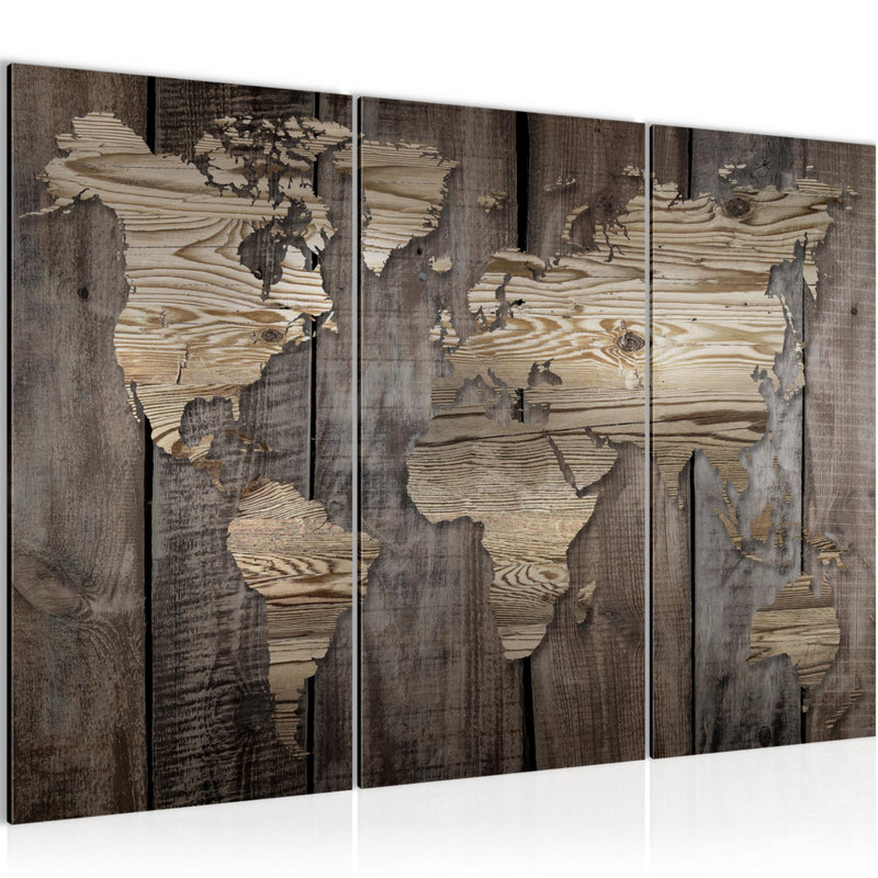Runa Art Wandbilder Weltkarte Bild XXL Büro Wohnzimmer Beige Braun Holzoptik 120 x 80 cm 3 Teilig 035031b