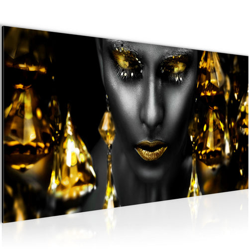 Runa Art Wandbild Frau Gesicht Lippen 100 x 40 cm Modern Bild auf Vlies Leinwand Kosmetik Fashion Wohnzimmer Schlafzimmer Schwarz Gold 042112c
