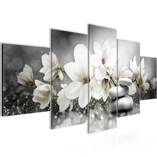 Runa Art Wandbilder Blumen Magnolien 5 Teilig Bild auf Vlies Leinwand Deko Wohnzimmer Abstrakt Schwarz Weiss 035452c
