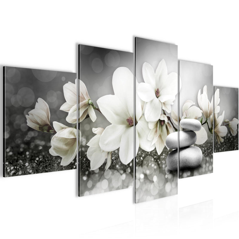Runa Art Wandbilder Blumen Magnolien 5 Teilig Bild auf Vlies Leinwand Deko Wohnzimmer Abstrakt Schwarz Weiss 035452c