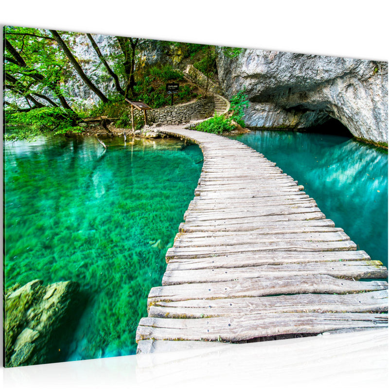 Runa Art Bild Landschaft Brücke Modern Wandbilder Schlafzimmer Wohnzimmer 1 Teilig - Made In Germany - Natur Grün Beige Flur 607415b