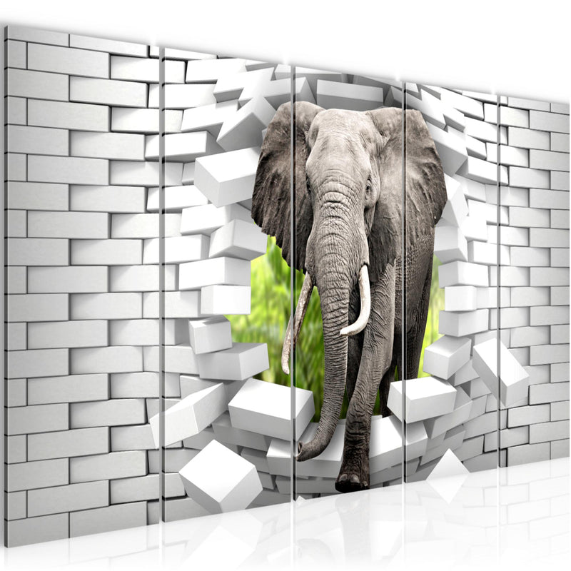 Runa Art Wandbild XXL Elefant Abstrakt Wohnzimmer Schlafzimmer 200 x 80 cm Bunt 5 Teilig - Made in Germany - 037455b
