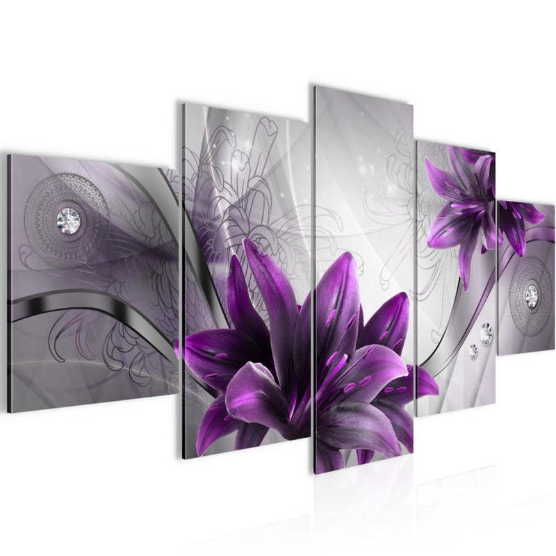 Runa Art Bild Wohnzimmer Schlafzimmer Blumen Lilien 5 Teilig Abstrakt Grau Violett Wandbilder auf Vlies Leinwand 036853b
