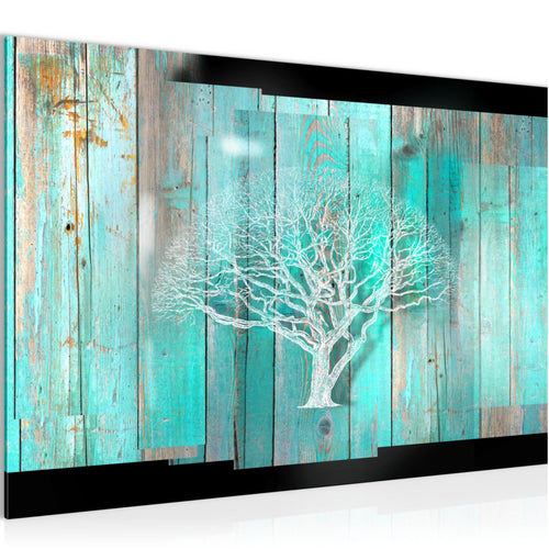 Runa Art Bild Baum Abstrakt Modern Wandbilder Wohnzimmer 1 Teilig - Made In Germany - Holzmotiv Türkis Grau Flur 039915c