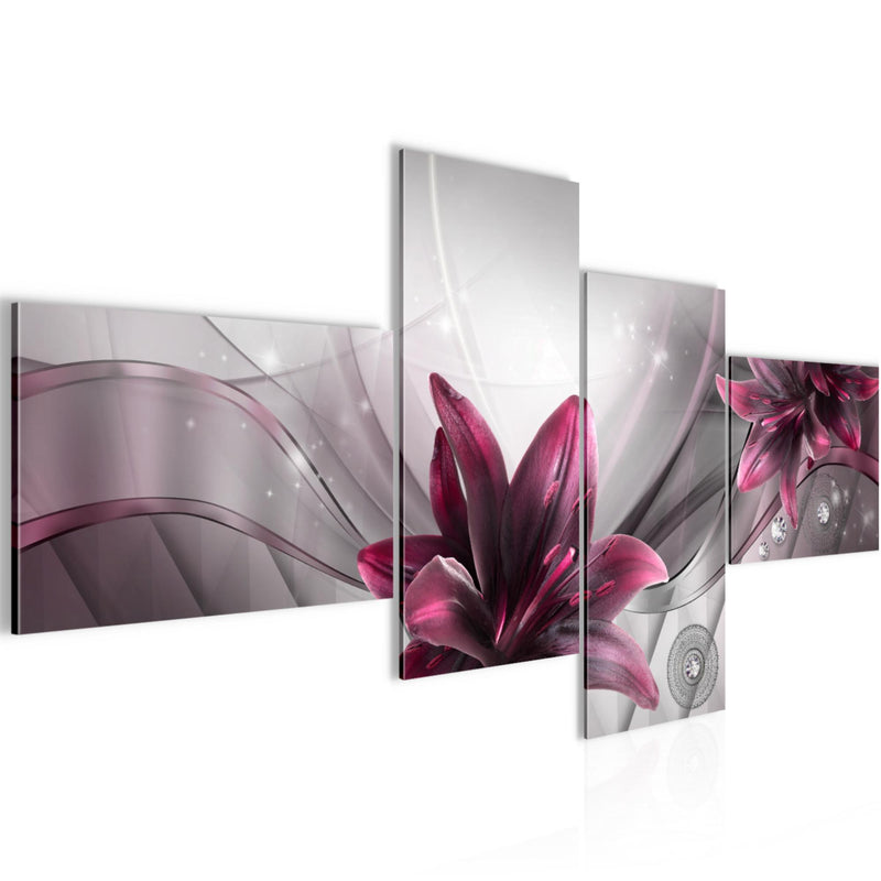 Runa Art Bild Modern Blumen Lilien - Made in Germany - Wandbilder Abstrakt Grau Rot 4 Teilig 036842a
