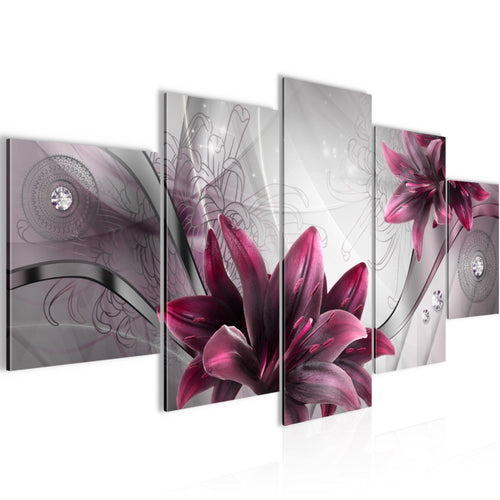 Runa Art Wandbilder Blumen Lilien 5 Teilig Bild auf Vlies Leinwand Deko Wohnzimmer Abstrakt Grau Rot 036852a