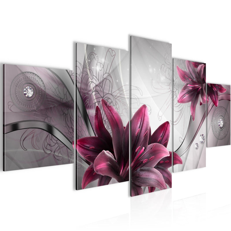 Runa Art Wandbilder Blumen Lilien 5 Teilig Bild auf Vlies Leinwand Deko Wohnzimmer Abstrakt Grau Rot 036852a