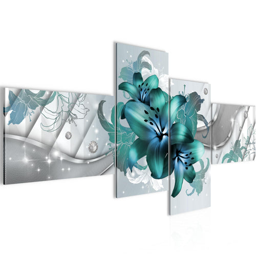 Runa Art Bild XXL 4 Teilig Blumen Lilien 200 x 100 cm Kunstdruck auf Vlies Leinwand Wanddeko Wohnzimmer Schlafzimmer 017341a