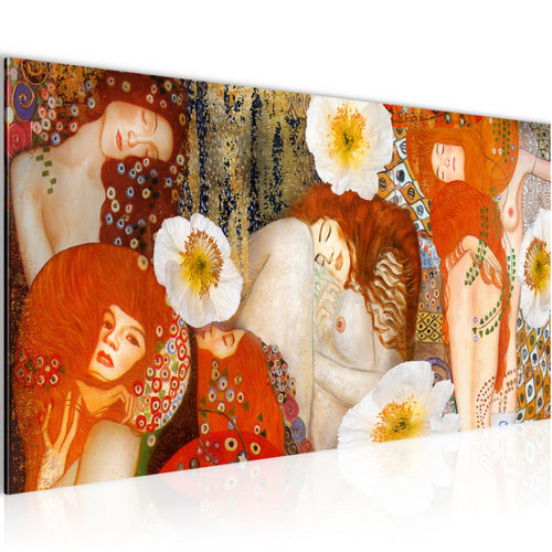 Runa Art Wandbild Collage Gustav Klimt 1 Teilig 100 x 40 cm Modern Bild auf Vlies Leinwand Frau Wohnzimmer Rot 018512a