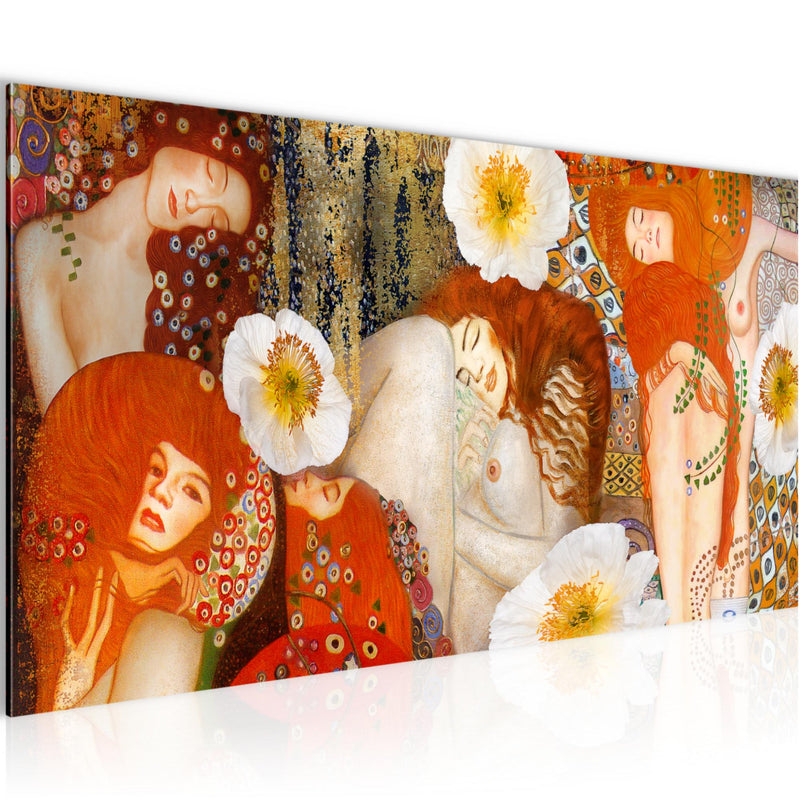 Runa Art Wandbild Collage Gustav Klimt 1 Teilig 100 x 40 cm Modern Bild auf Vlies Leinwand Frau Wohnzimmer Rot 018512a