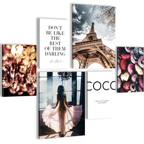 Novart Wandbilder Set Fashion Paris Coco - KEIN EXTRA RAHMEN BENÖTIGT -  Modern Deko  - Wohnzimmer Mädchen Teenager N008263a