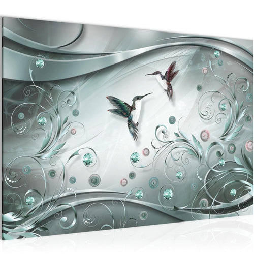 Runa Art Bild Vintage Vogel Modern Wandbilder Wohnzimmer Schlafzimmer 1 Teilig - Made In Germany - Abstrakt Türkis Grau Flur 038315b