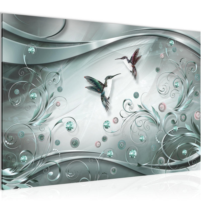 Runa Art Bild Vintage Vogel Modern Wandbilder Wohnzimmer Schlafzimmer 1 Teilig - Made In Germany - Abstrakt Türkis Grau Flur 038315b