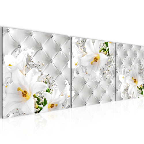 Runa Art Bilder Blumen Abstrakt 3 Teilig Bild auf Vlies Leinwand Deko Wohnzimmer 90 x 30 cm Lilien Grau Silber 030334c
