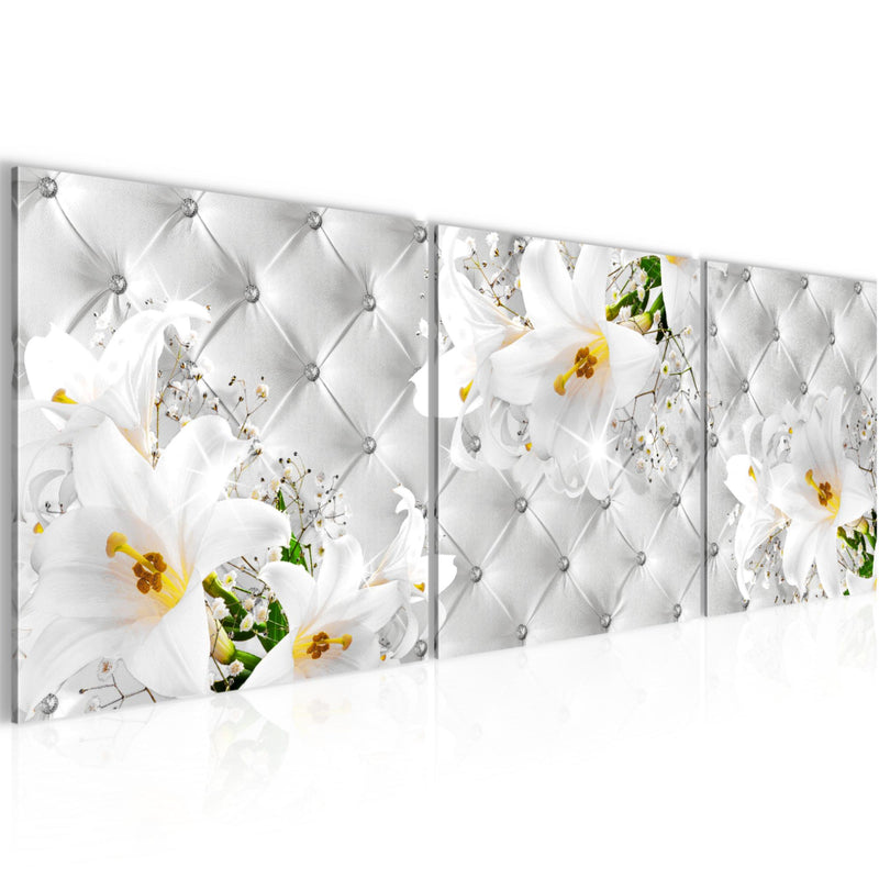 Runa Art Bilder Blumen Abstrakt 3 Teilig Bild auf Vlies Leinwand Deko Wohnzimmer 90 x 30 cm Lilien Grau Silber 030334c