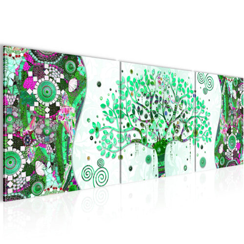 Runa Art - Bilder Gustav Klimt Baum des Lebens 120 x 40 cm 3 Teilig Wandbild auf Vlies Leinwand Grün Mehrteilig Modern 004633b