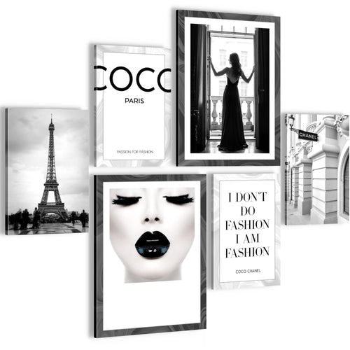Novart Wandbilder Set Fashion Coco - KEIN EXTRA RAHMEN BENÖTIGT -  Modern Deko  - Wohnzimmer Mädchen Teenager N015663a