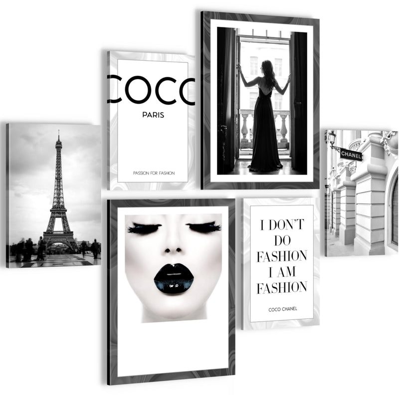 Novart Wandbilder Set Fashion Coco - KEIN EXTRA RAHMEN BENÖTIGT -  Modern Deko  - Wohnzimmer Mädchen Teenager N015663a