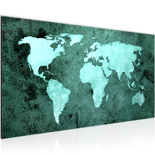 Runa Art Wandbild Weltkarte 1 Teilig 100 x 40 cm Modern Bild auf Vlies Leinwand Vintage Antik Büro Wohnzimmer Türkis 101712b