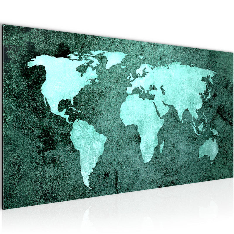Runa Art Wandbild Weltkarte 1 Teilig 100 x 40 cm Modern Bild auf Vlies Leinwand Vintage Antik Büro Wohnzimmer Türkis 101712b