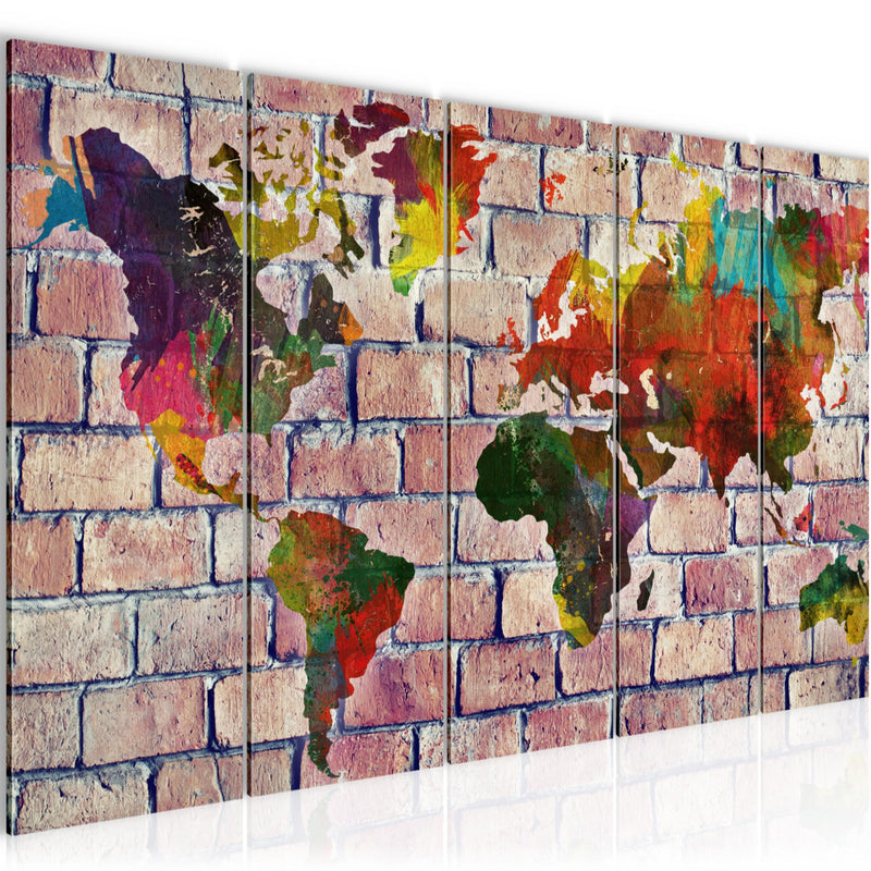 Runa Art Wandbild XXL Weltkarte Büro Wohnzimmer 200 x 80 cm Rot Bunt 5 Teilig - Made in Germany - 106955c