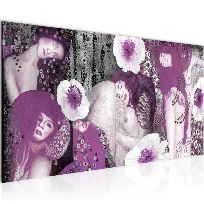 Runa Art Wandbild Collage Gustav Klimt 1 Teilig 100 x 40 cm Modern Bild auf Vlies Leinwand Frau Wohnzimmer Violett 018512c