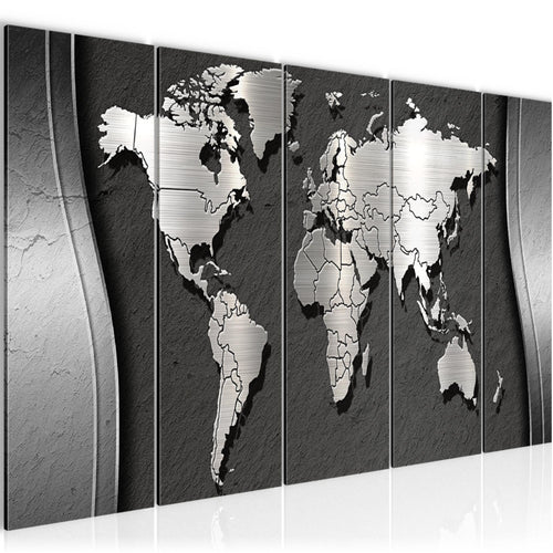 Runa Art Wandbild XXL Weltkarte Büro Wohnzimmer 200 x 80 cm Schwarz 5 Teilig - Made in Germany - 107255a