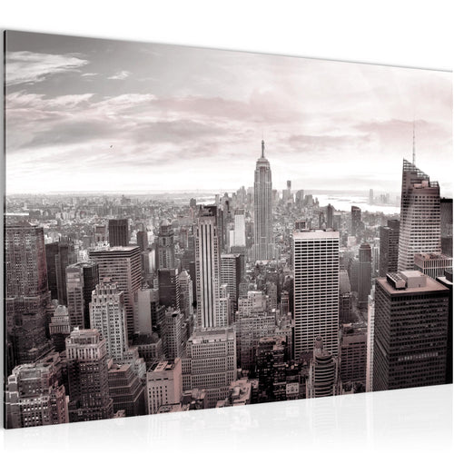 Runa Art Bild New York Skyline Modern Wandbilder Wohnzimmer Büro 1 Teilig - Made In Germany - USA Grau Rosa Flur 010215b