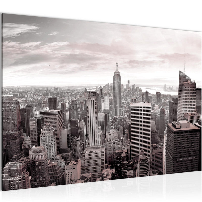 Runa Art Bild New York Skyline Modern Wandbilder Wohnzimmer Büro 1 Teilig - Made In Germany - USA Grau Rosa Flur 010215b
