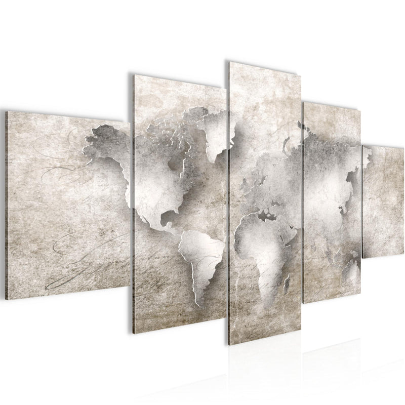 Runa Art - Bilder Weltkarte 200 x 100 cm 5 Teilig XXL Wanddekoration Design Biege 025751a