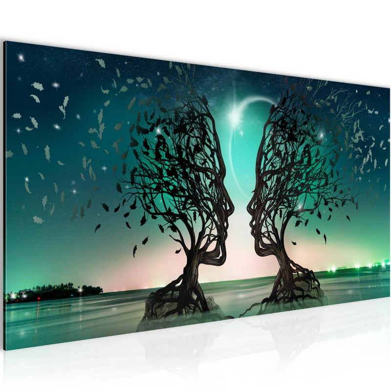 Runa Art Wandbild Abstrakt 100 x 40 cm Modern Bild auf Vlies Leinwand Türkis Wohnzimmer Schlafzimmer Büro Gesichter 044812a