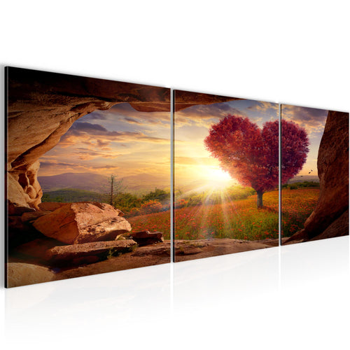 Runa Art Bilder Natur Gebirge 3 Teilig Bild auf Vlies Leinwand Deko Wohnzimmer Schlafzimmer 90 x 30 cm Baum Herz Beige Rosa 607634c