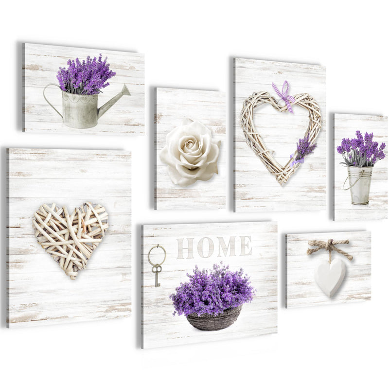 Novart Wandbilder Home Provence - KOMPLETT AUFHÄNGFERTIG - Lavendel Viollet Wohnzimmer Schlafzimmer - 7 Moderne Mood-Bilder - N003071a