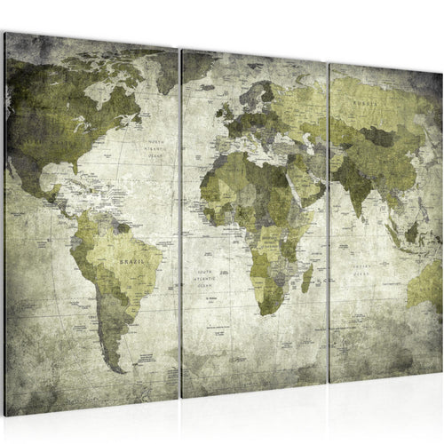 Runa Art Wandbilder Weltkarte Bild XXL Büro Wohnzimmer Grün Vintage Antik 120 x 80 cm 3 Teilig 103431c