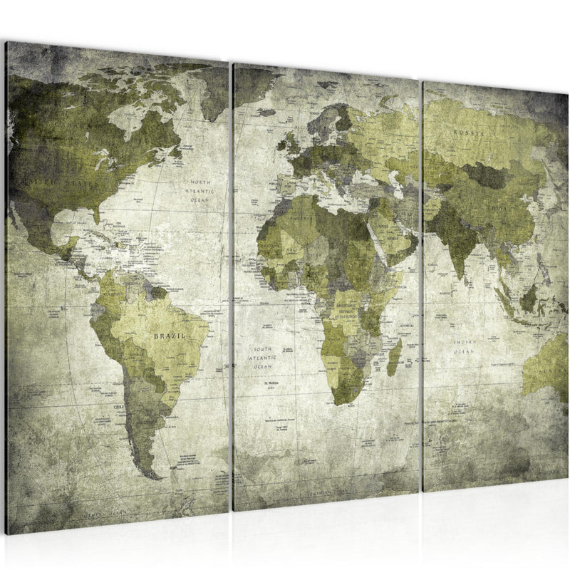 Runa Art Wandbilder Weltkarte Bild XXL Büro Wohnzimmer Grün Vintage Antik 120 x 80 cm 3 Teilig 103431c