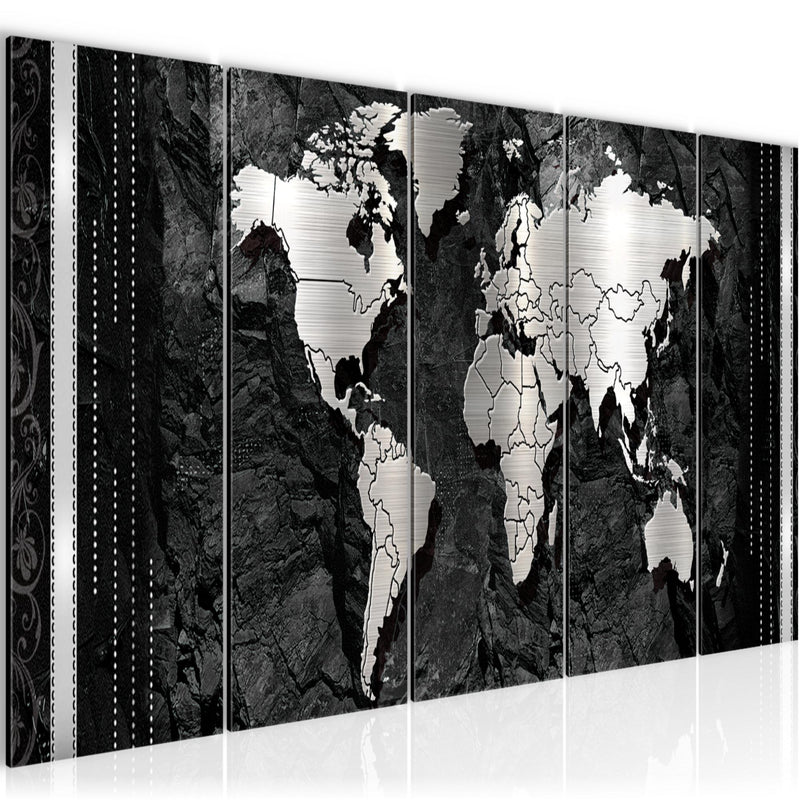 Runa Art Wandbild XXL Weltkarte Büro Wohnzimmer 200 x 80 cm Schwarz 5 Teilig - Made in Germany - 107355a