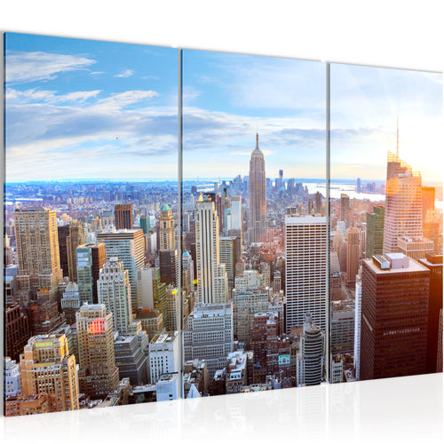 Runa Art Wandbilder New York Bild XXL Wohnzimmer Büro Blau Stadt Skyline 120 x 80 cm 3 Teilig 010231a