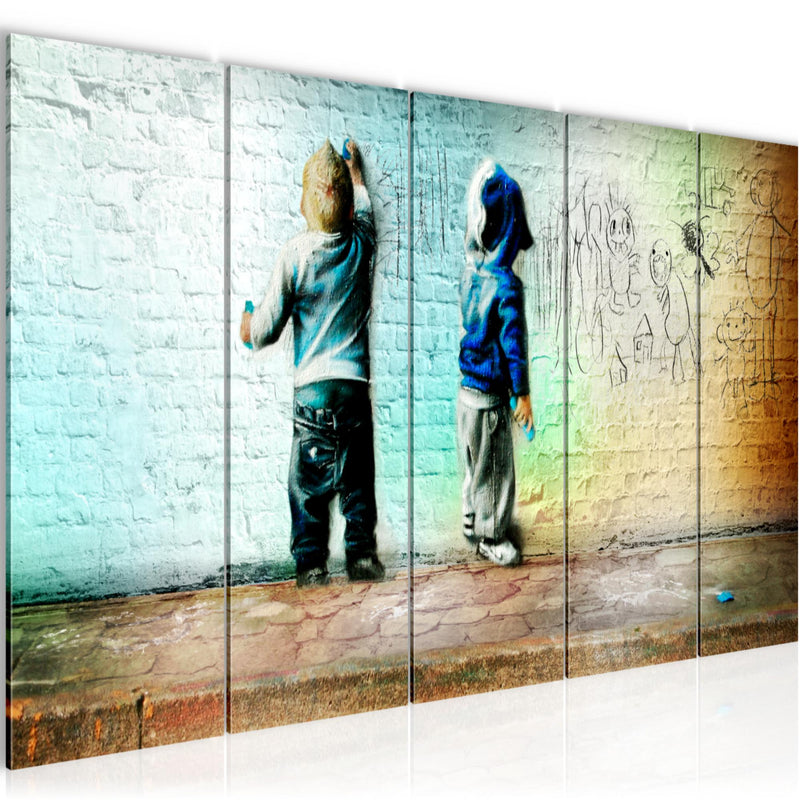 Runa Art Bild Kinder Graffiti Wandbilder auf Vlies Leinwand 5 Teilig Wanddekoration Babyzimmer Spielzimmer 039256a