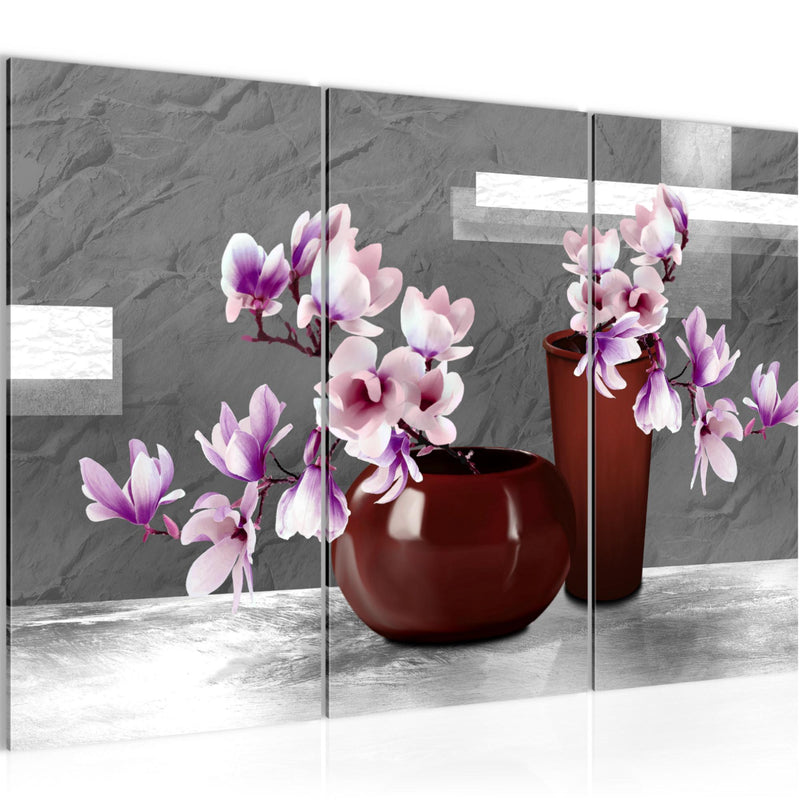 Runa Art Wandbilder Blumen Abstrakt Bild XXL Wohnzimmer Schlafzimmer Grau Rosa Blumenvase 120 x 80 cm 3 Teilig 035231c