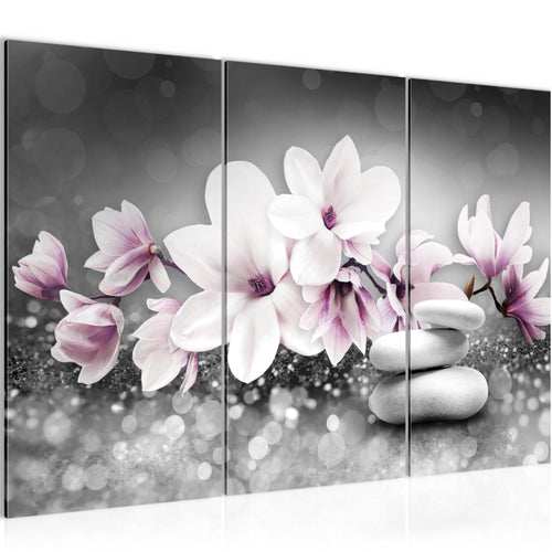 Runa Art Wandbilder Blumen Magnolien Bild XXL Wohnzimmer Schlafzimmer Grau Rosa Abstrakt 120 x 80 cm 3 Teilig 035431a