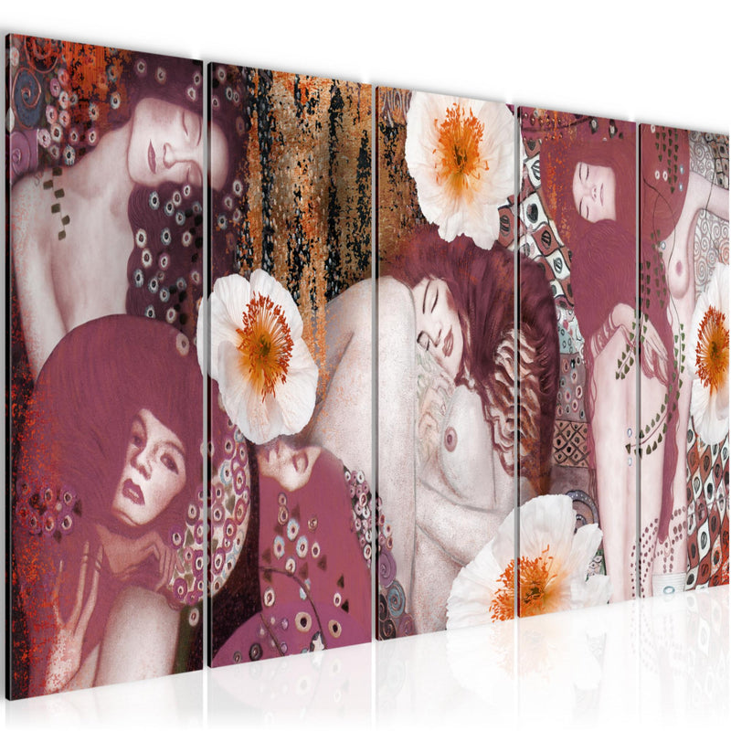 Runa Art Bild Collage Gustav Klimt Wandbilder auf Vlies Leinwand 5 Teilig Wanddekoration Wohnzimmer 018556b